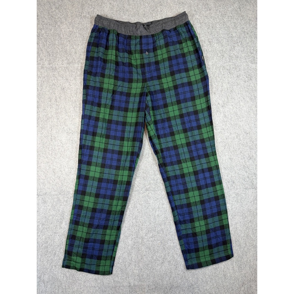 Eddie Bauer Mens Lounge Pants Size M Green Blue Plaid Flannel Drawstring Waist